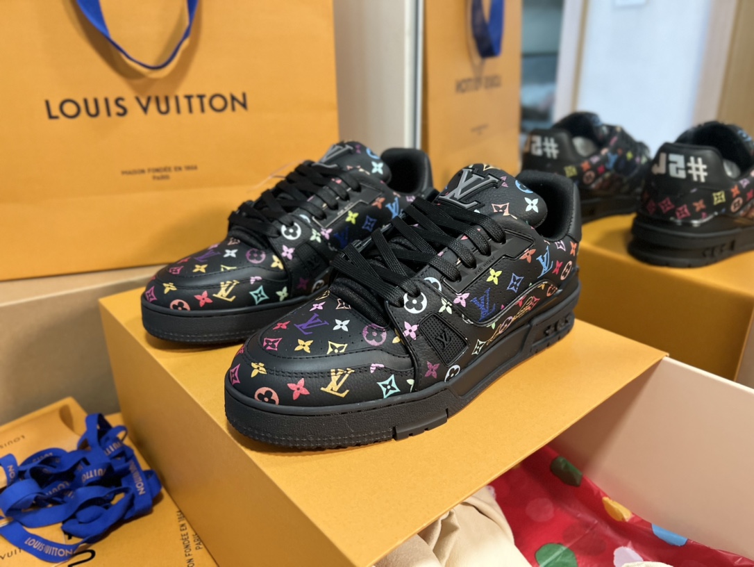 Louis Vuitton Multicolor Monogram Black Leather Low Top LV Trainer Sneakers 1 i1742878076 3998 2