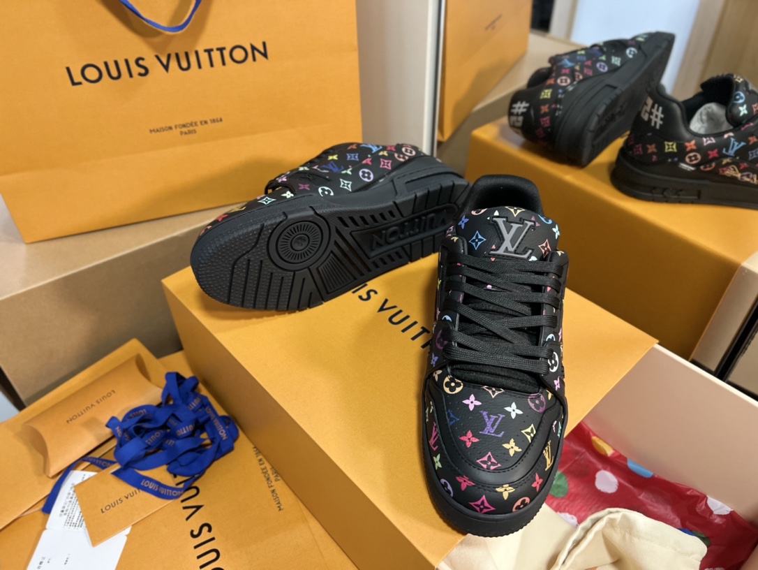 Louis Vuitton Multicolor Monogram Black Leather Low Top LV Trainer Sneakers 2 i1742878076 6122 3