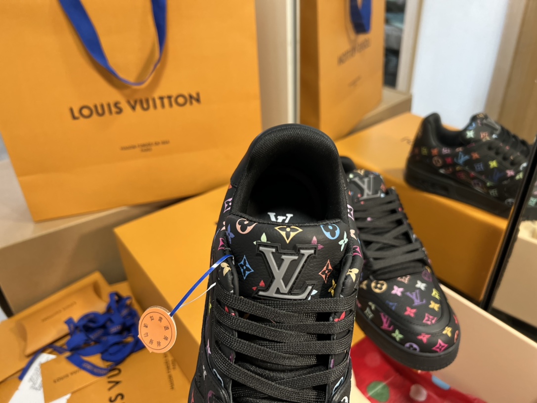 Louis Vuitton Multicolor Monogram Black Leather Low Top LV Trainer Sneakers 6 i1742878076 7584 0