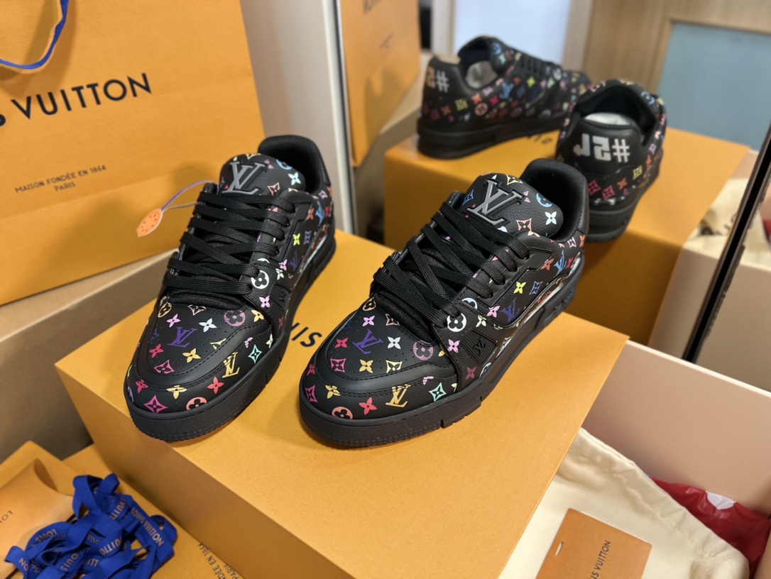 Louis Vuitton Multicolor Monogram Black Leather Low Top LV Trainer Sneakers 5 i1742878076 7794 8