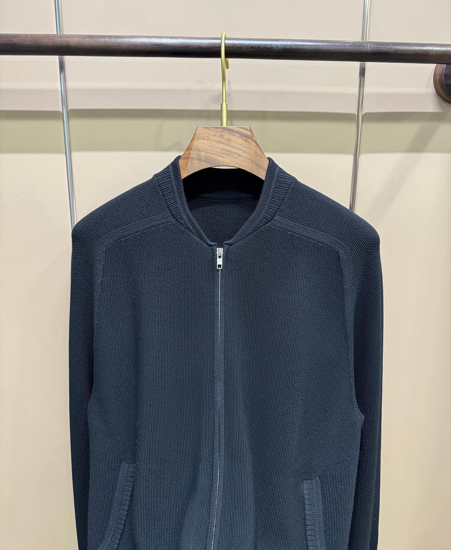 Men's Golden Wool Knit Jacket - Lightweight Full Zip Sweater Cardigan