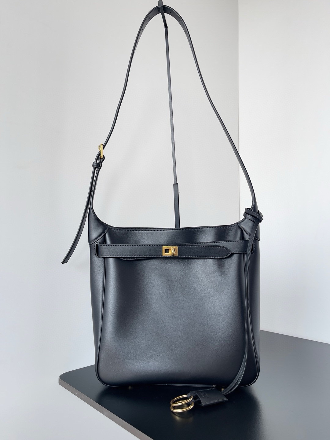 Balenciaga Bel Air Hobo Bag, Black Leather with Adjustable Shoulder Strap