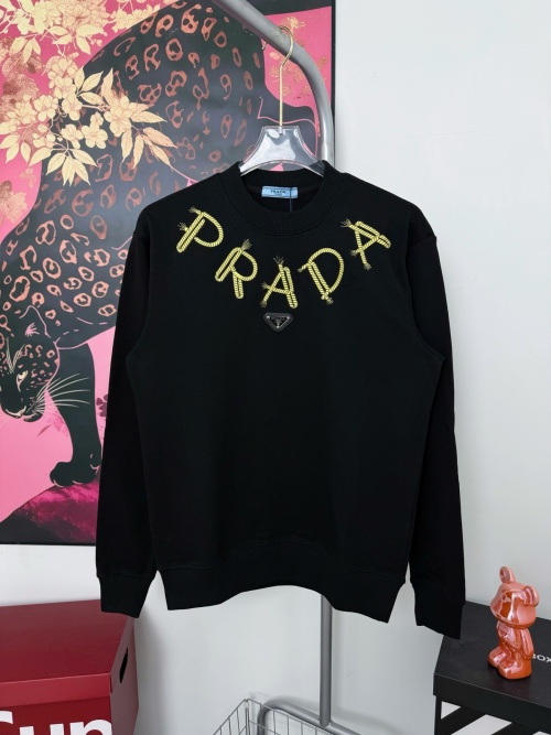 Prada Cotton Fleece Sweatshirt with Rope Embroidery Logo - Unisex Fit