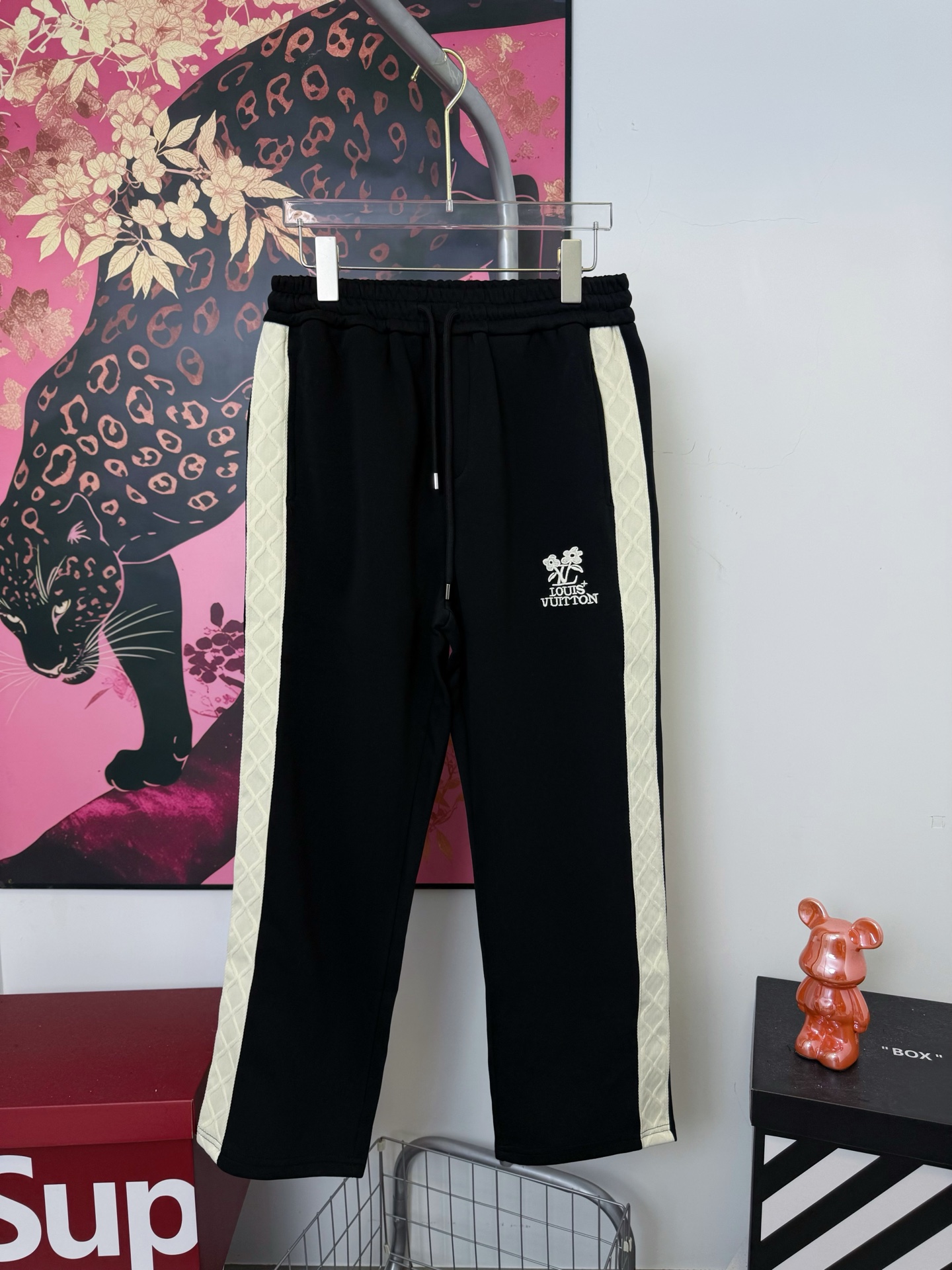 Louis Vuitton Embroidered Floral Lettering Denim Track Pants