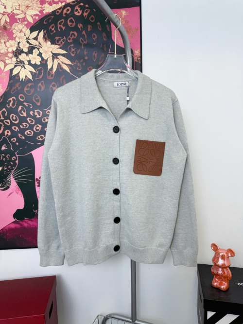 Loewe Wool Cardigan with Leather Pocket - Stylish Unisex Design 1 Loewe Wool Cardigan with Leather Pocket - Stylish Unisex Design