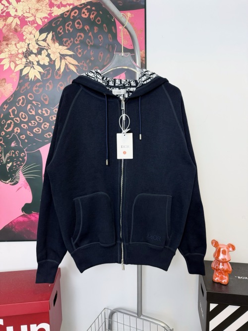 Dior Letter Embroidered Jacquard Knit Reversible Hooded Jacket Unisex 31 Dior Letter Embroidered Jacquard Knit Reversible Hooded Jacket Unisex
