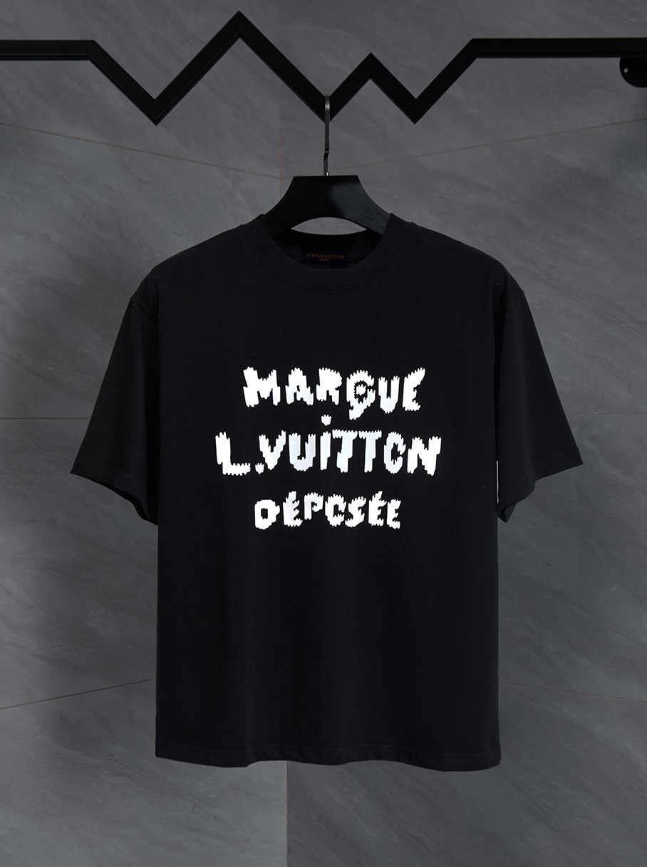 P75 LV26ss Camiseta de manga corta con estampado de logo grande, tela de algodón puro de 280g, 32 cabos dobles, al sost…