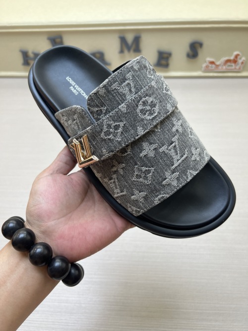 Louis Vuitton Monogram Denim Sandals Comfortable Slides Unisex Shoes