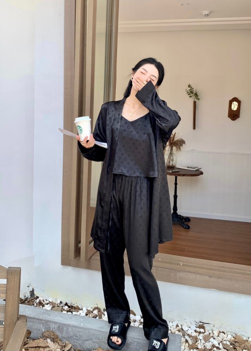 Louis Vuitton Women's Silk Pajama Set - Luxury Loungewear with Robe, Top & Pants 1 Louis Vuitton Women's Silk Pajama Set - Luxury Loungewear with Robe, Top & Pants