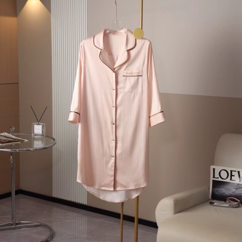 Elegant Pink Silk Loungewear Dress with Contrast Trim - Luxurious Comfort 1 Elegant Pink Silk Loungewear Dress with Contrast Trim - Luxurious Comfort