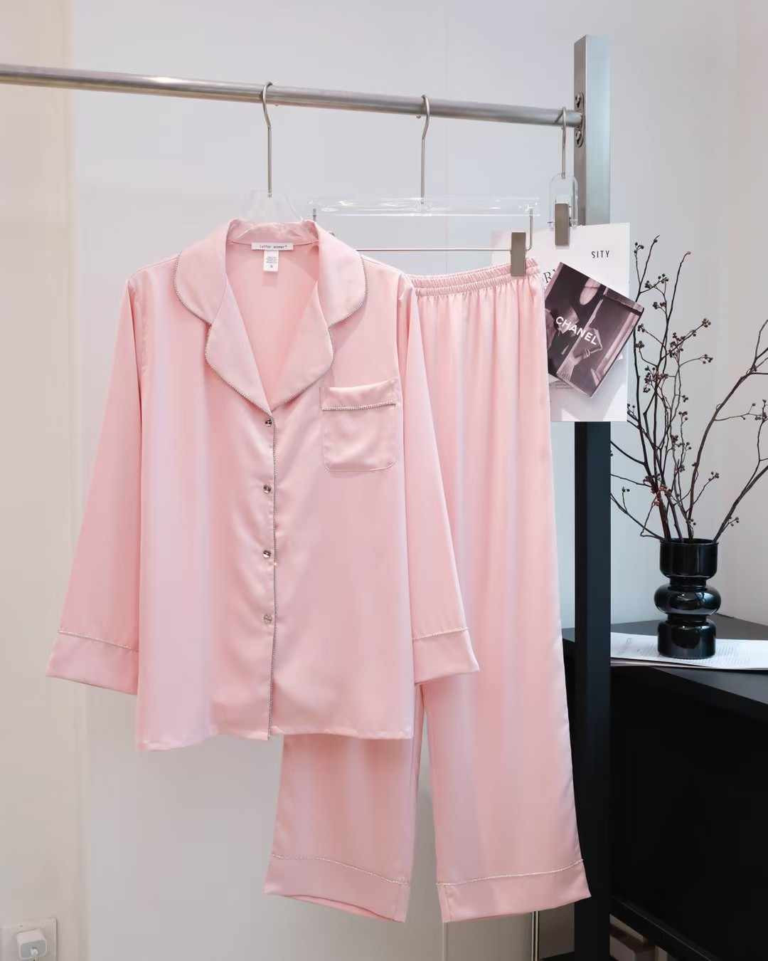 Chanel Inspired Silk Satin Pajama Set - Luxury Loungewear for Women