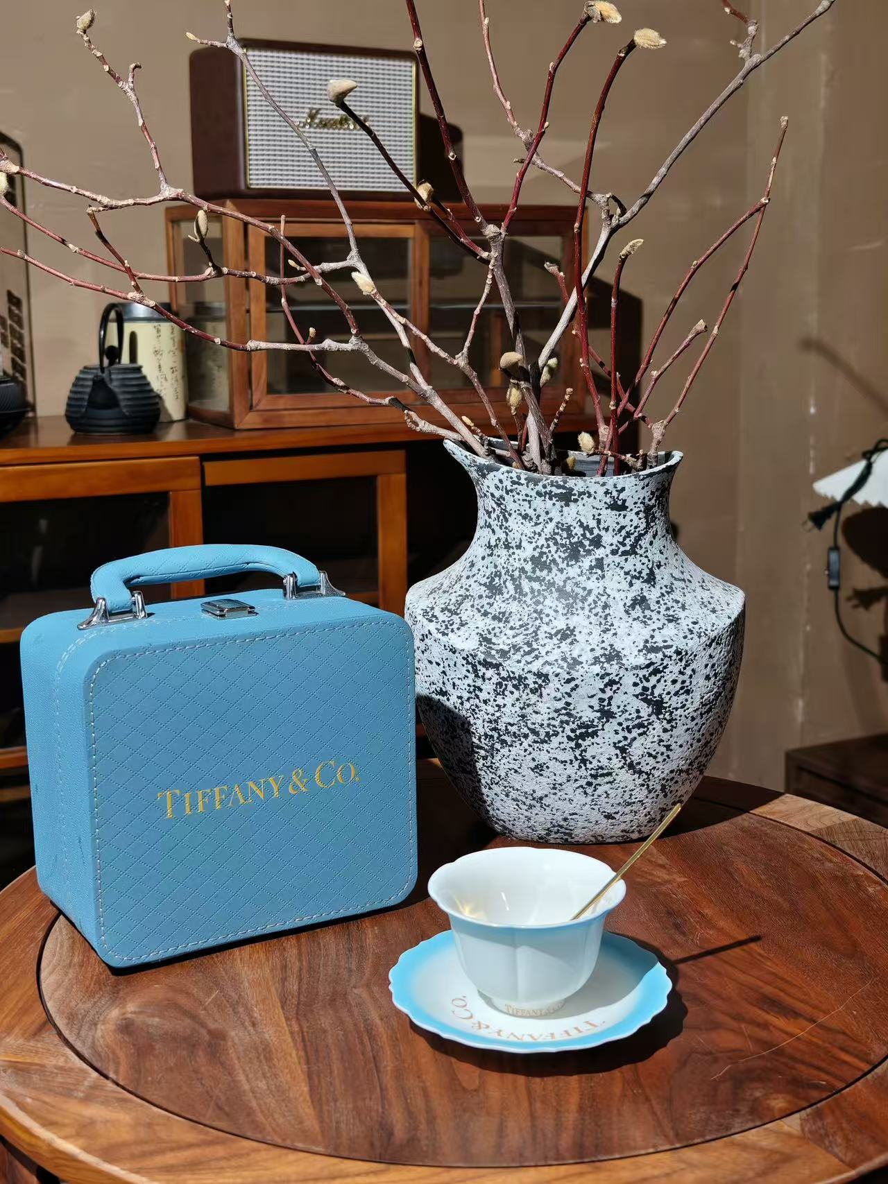 Tiffany & Co. Flower Teacup Set, Porcelain Cup with Saucer, Blue