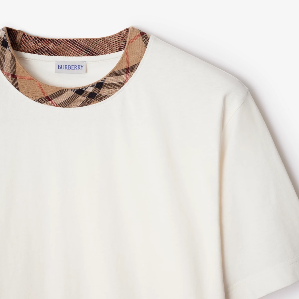 Burberry Crewneck T-Shirt with Check Trim - Soft Cotton Comfort 7 i1748692801934 8806 0 6