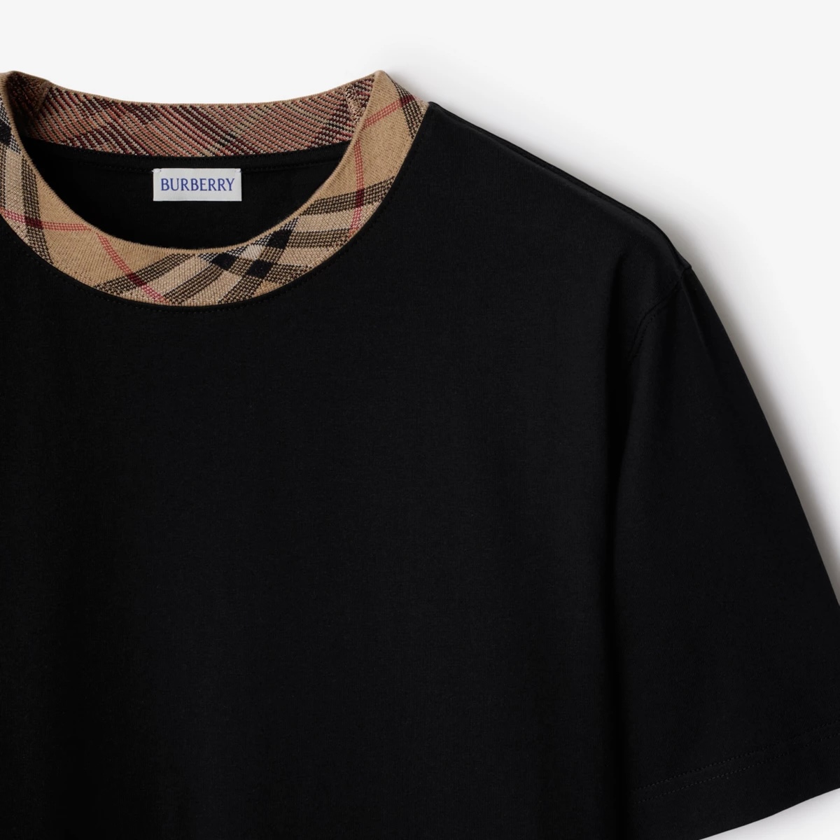 Burberry Black Cotton T-Shirt with Signature Check Collar 5 i1748692974343 8804 0 6
