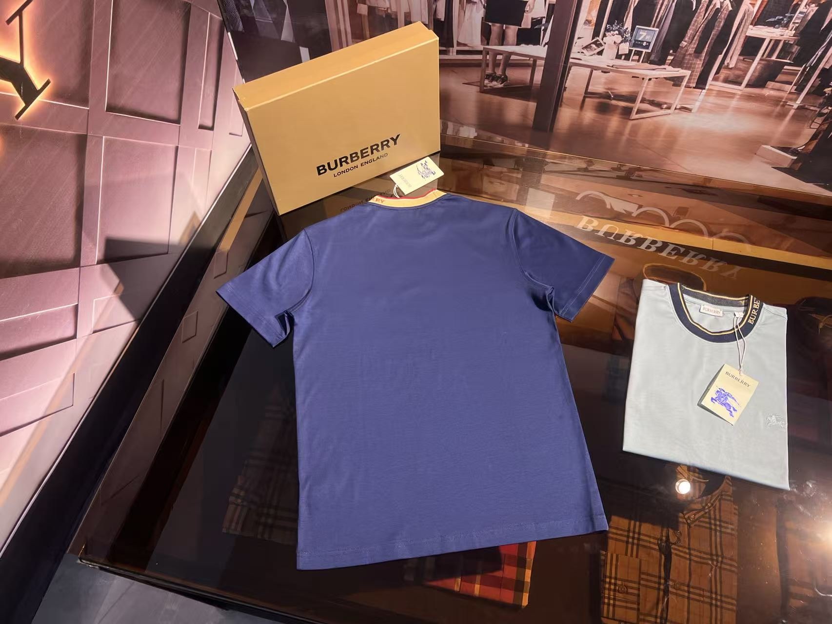 Burberry Navy Cotton T-Shirt with Check Trim Crewneck - Casual Fit 5 i1748693574749 8587 0 6