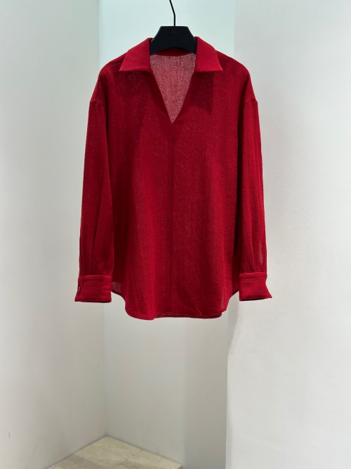 Merino Wool V-Neck Top - Loose Fit, Sand Red, Luxurious Comfort 1 Merino Wool V-Neck Top - Loose Fit, Sand Red, Luxurious Comfort