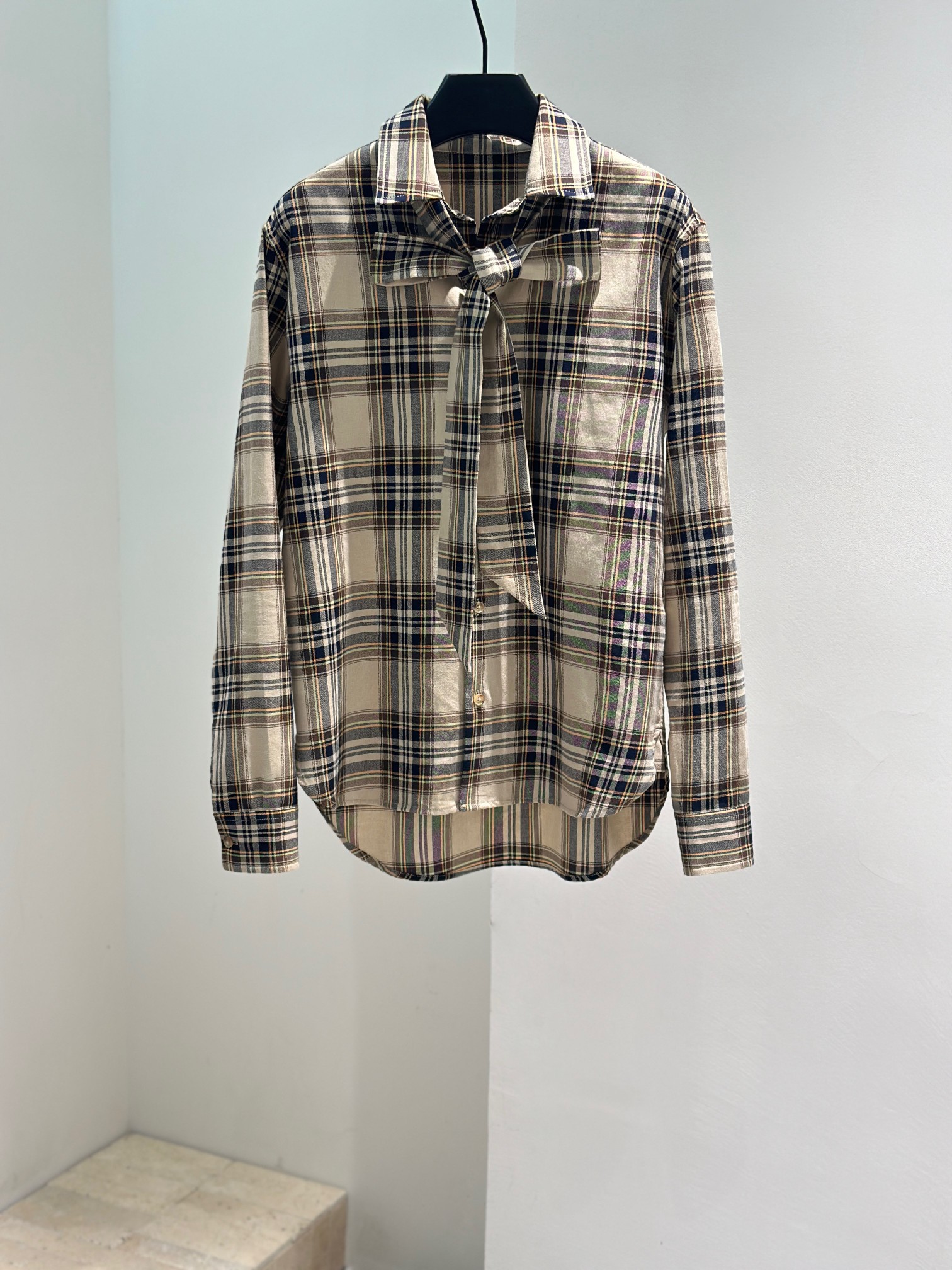 Women's Plaid Bow Tie Blouse - British Style Long Sleeve Shirt 2 a1756710988510 4580