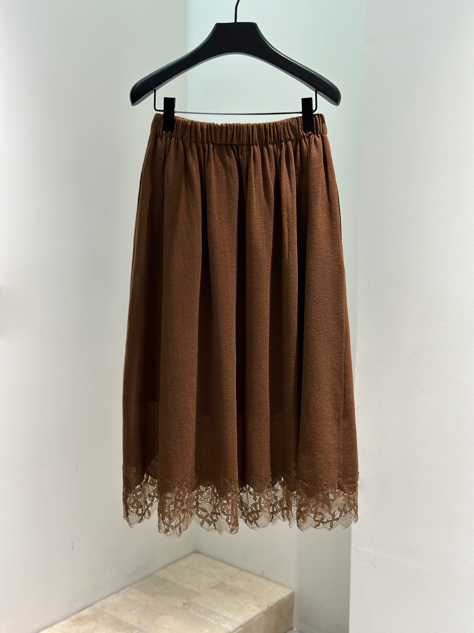 Elegant Women's Lace Trim A-Line Skirt with Elastic Waistband - Brown 5 a1757913267868 6548
