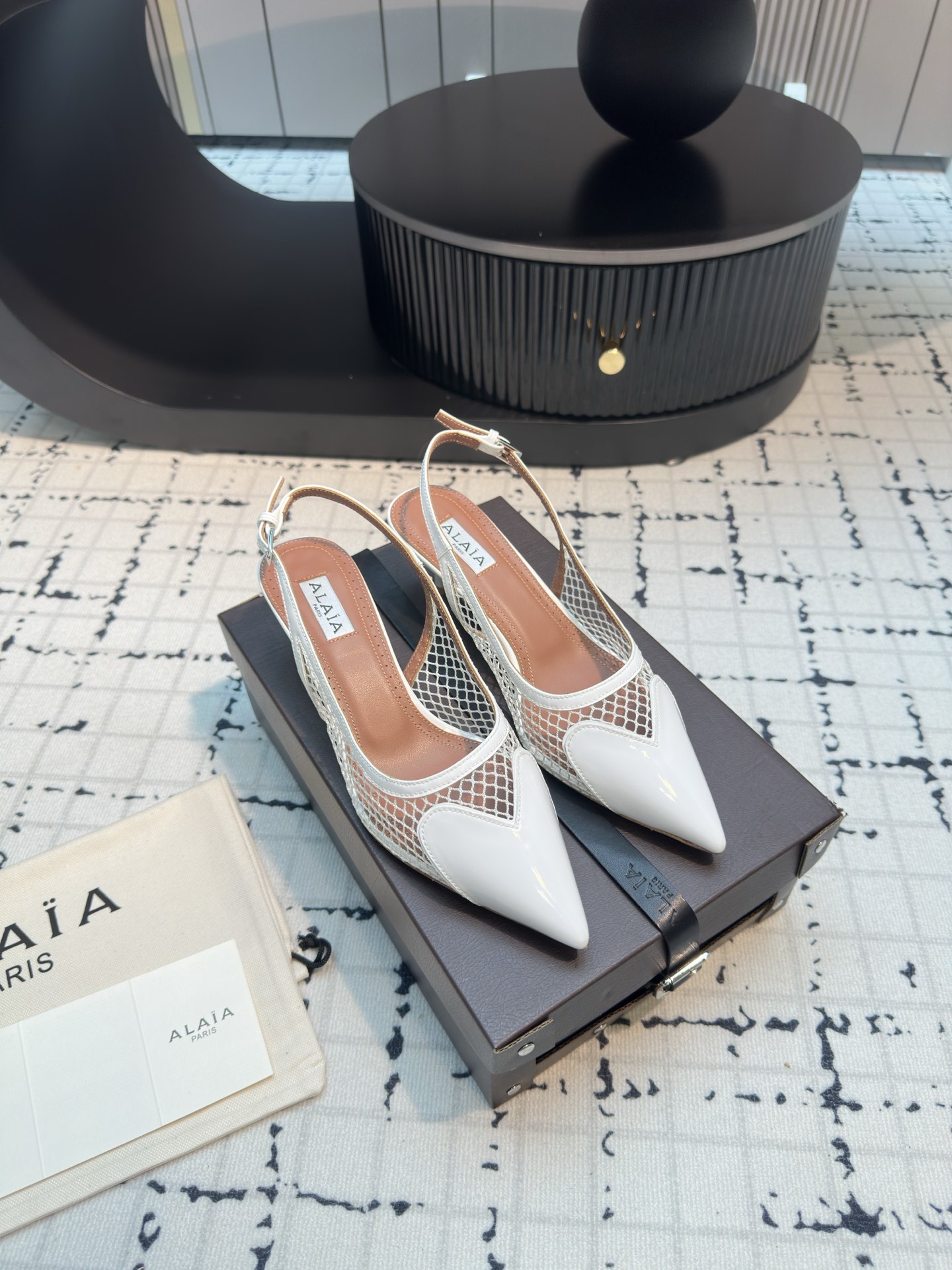 Alaïa Heart Slingback Heels - White Leather & Mesh, 5cm Heel Height 6 i1721827831 9953 3