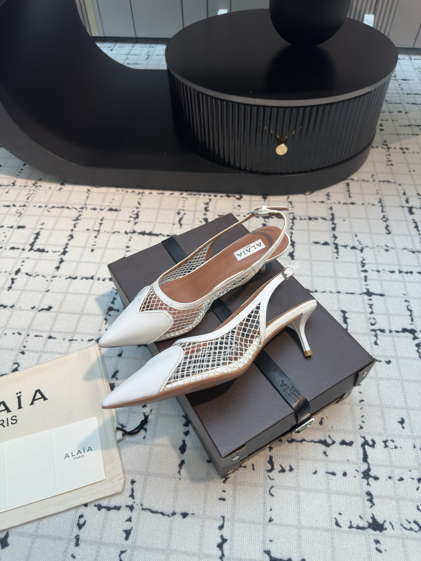 Alaïa Heart Slingback Heels - White Leather & Mesh, 5cm Heel Height 2 i1721827832 5876 6