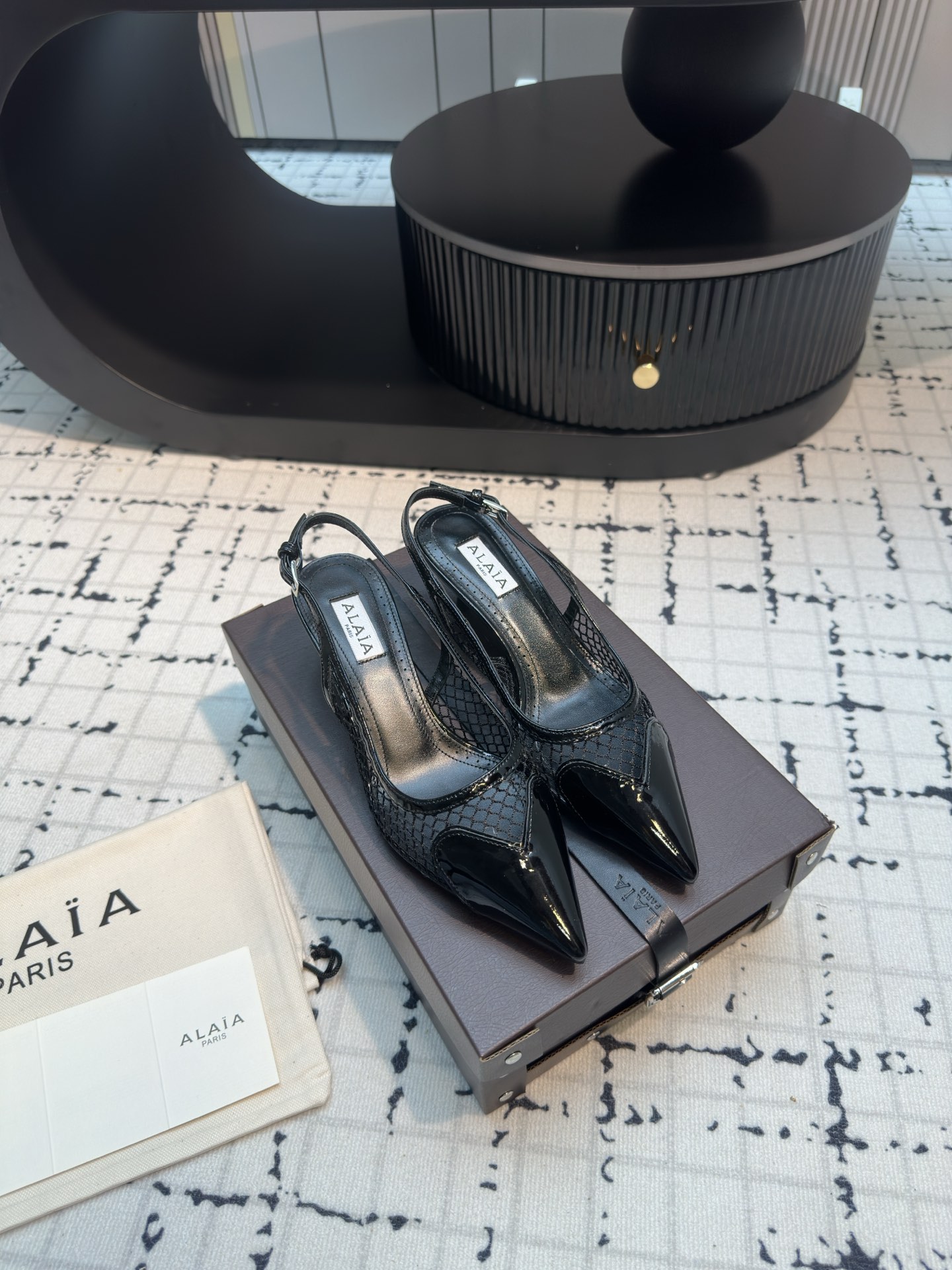 Alaia Heart Slingback Heels - Pointed Toe, Patent Leather, and Net 7 i1721827924 8479 0