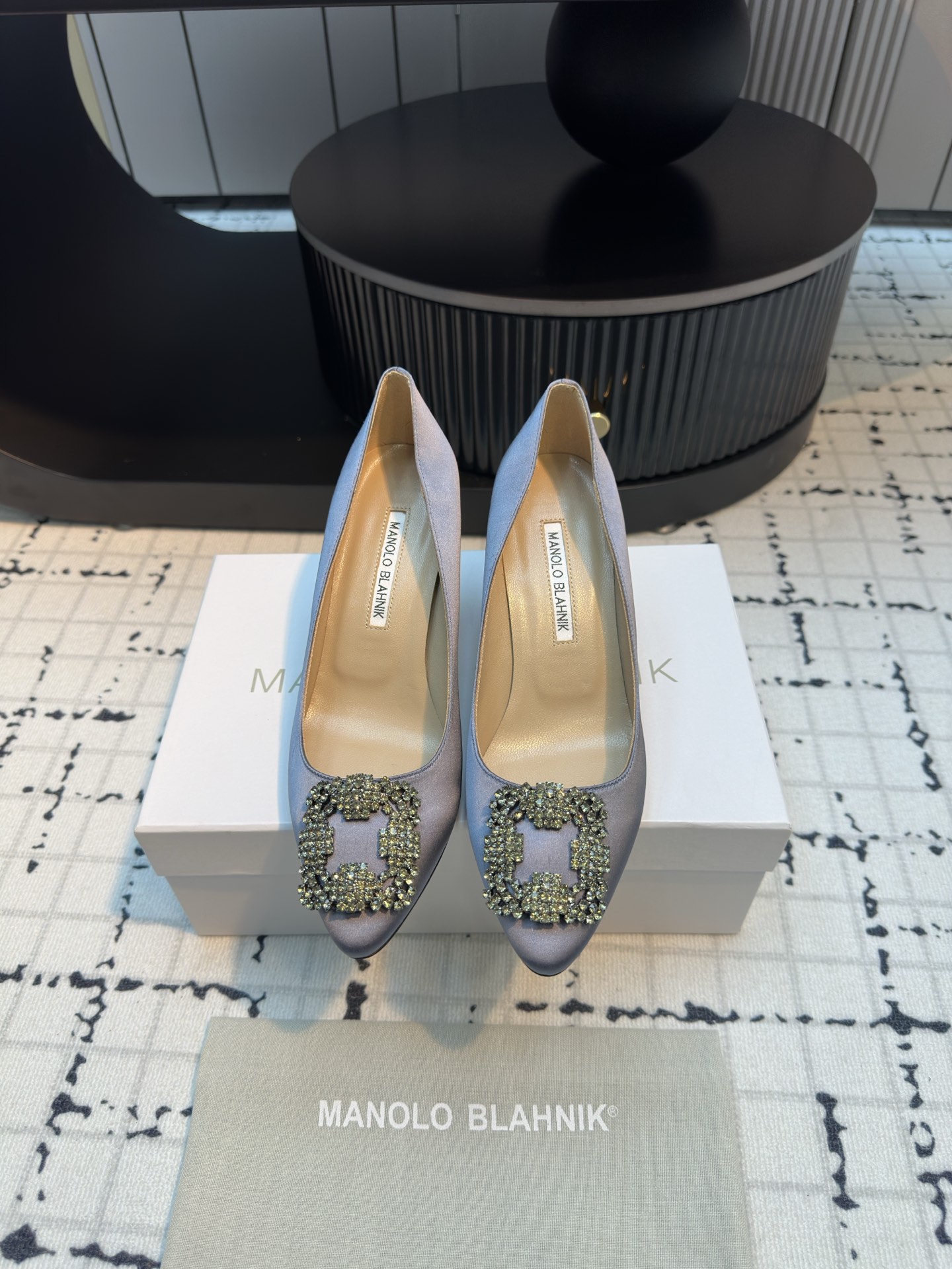 Manolo Blahnik: Custom Silk Shoes with Italian Leather and Snowflake Detail