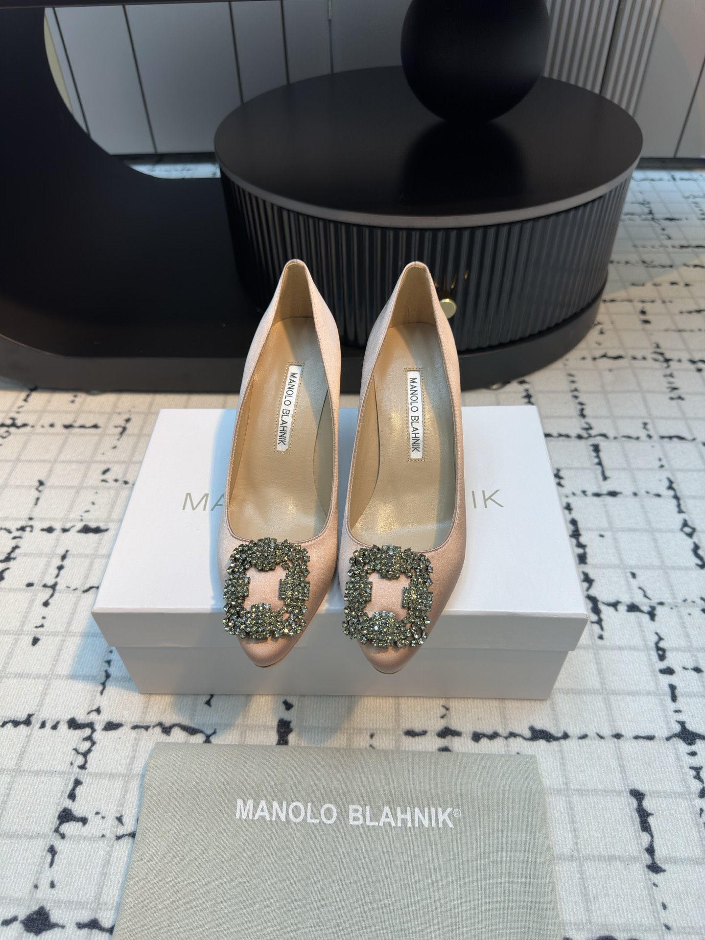 Manolo Blahnik: Custom Silk Shoes with Italian Leather and Snowflake Details
