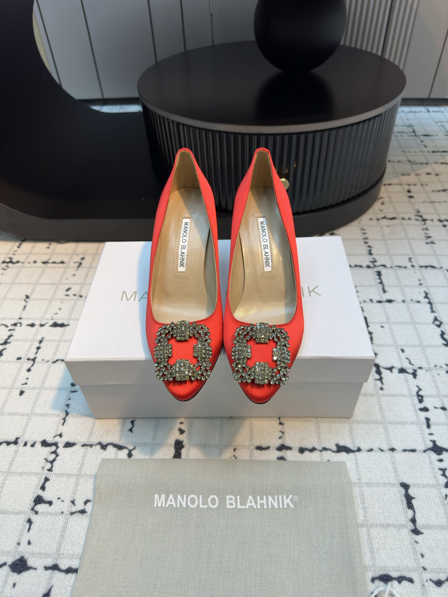 Manolo Blahnik: Custom Silk Shoes with Italian Leather and Snowflake Detail