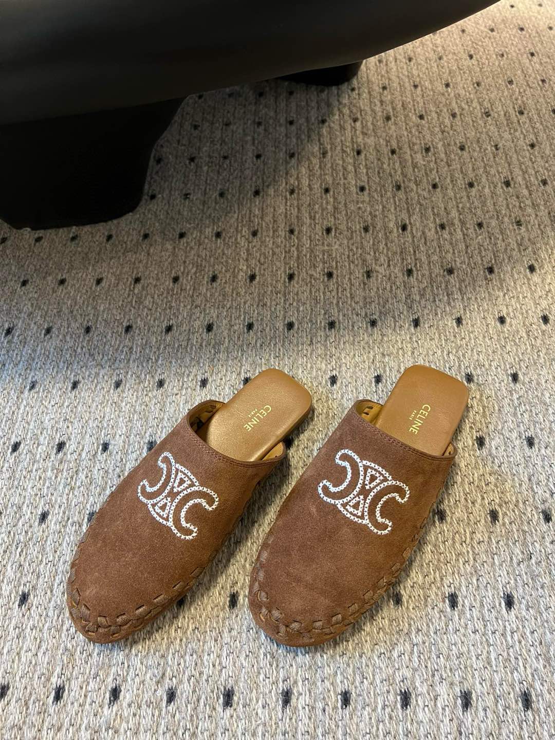 Celine Triomphe Embroidered Suede Mules, Retro Slip-Ons for Women 2 i1736072733393 690 0 8