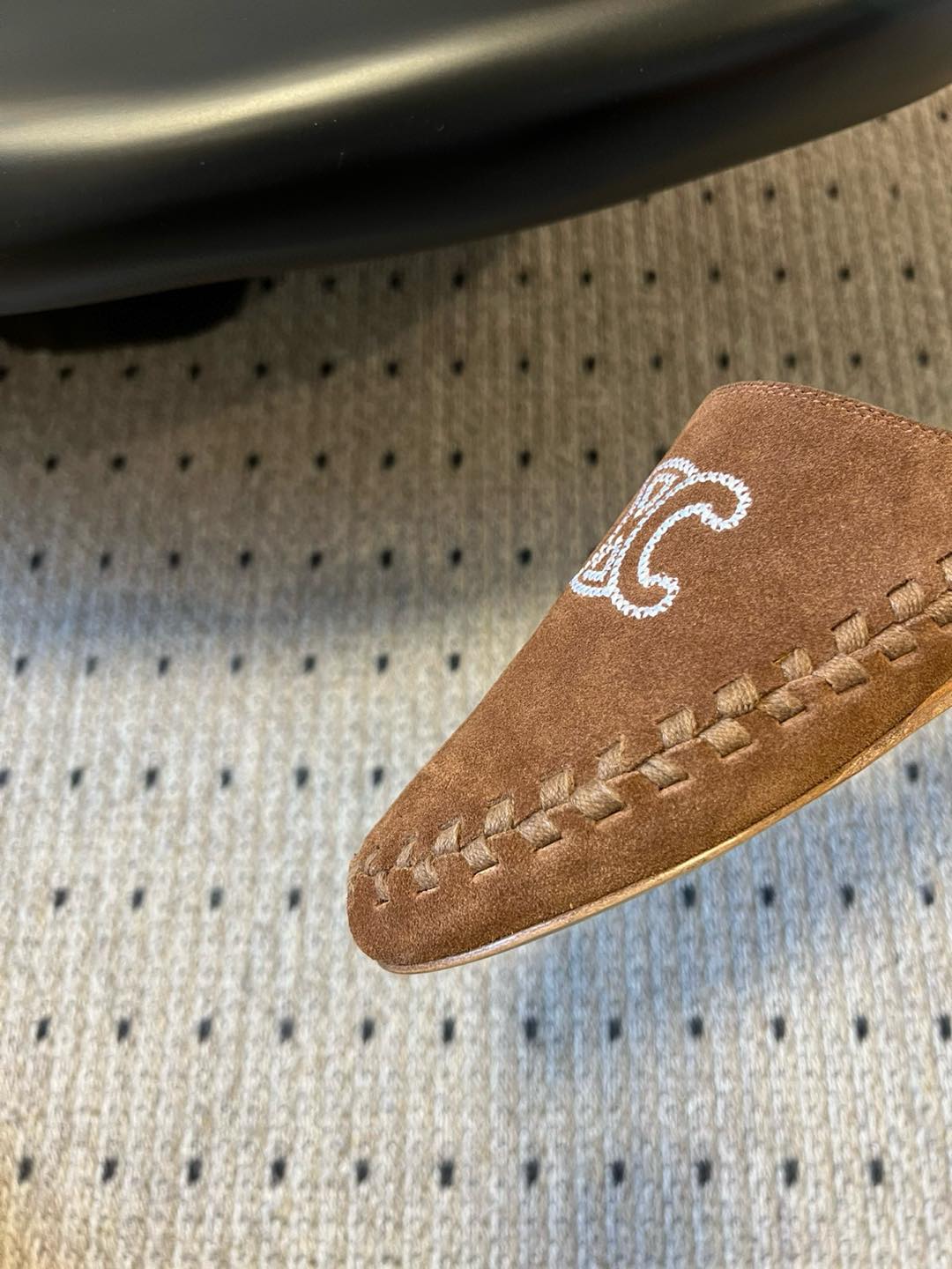 Celine Triomphe Embroidered Suede Mules, Retro Slip-Ons for Women 10 i1736072733502 3392 0 7
