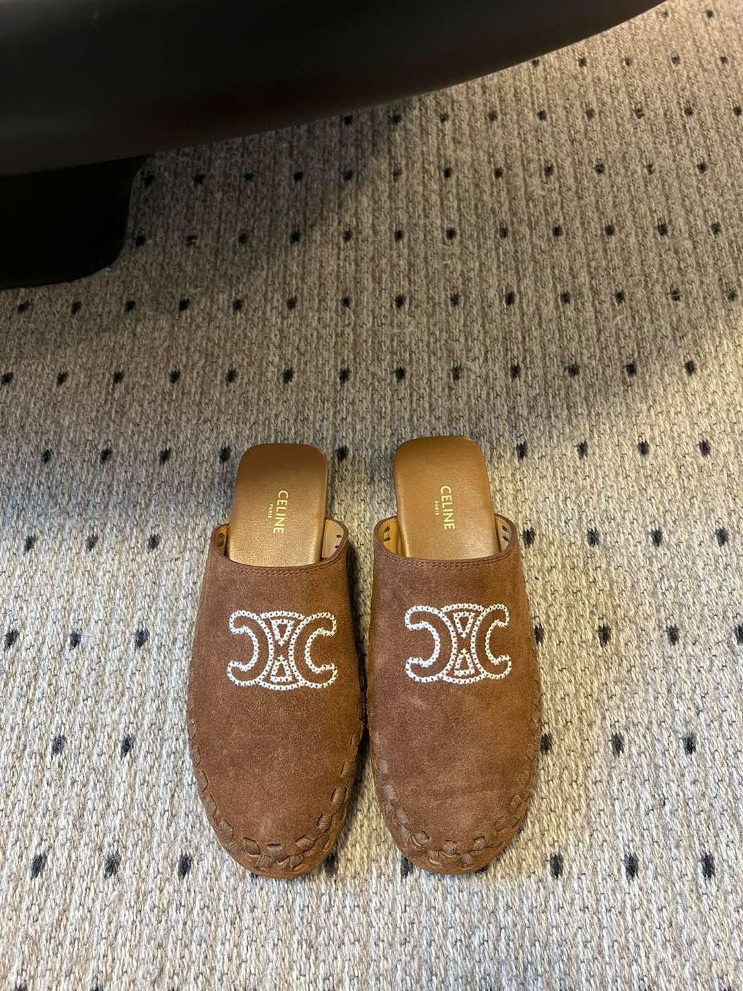 Celine Triomphe Embroidered Suede Mules, Retro Slip-Ons for Women 3 i1736072733556 9915 0 0