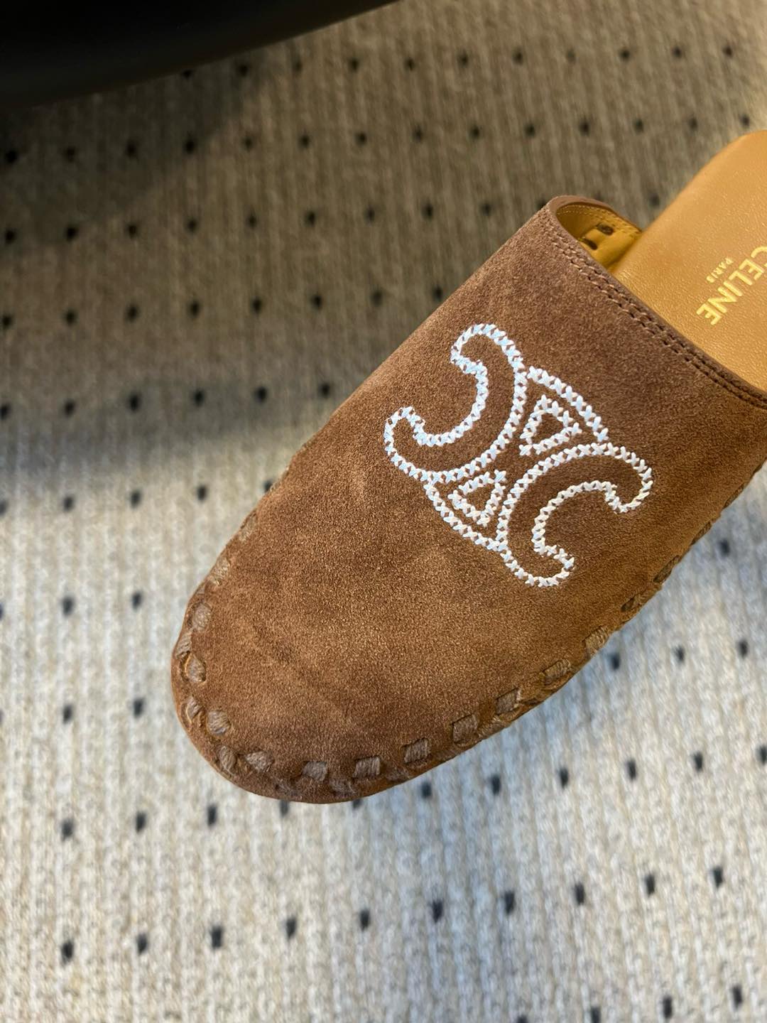 Celine Triomphe Embroidered Suede Mules, Retro Slip-Ons for Women 6 i1736072733614 309 0 3