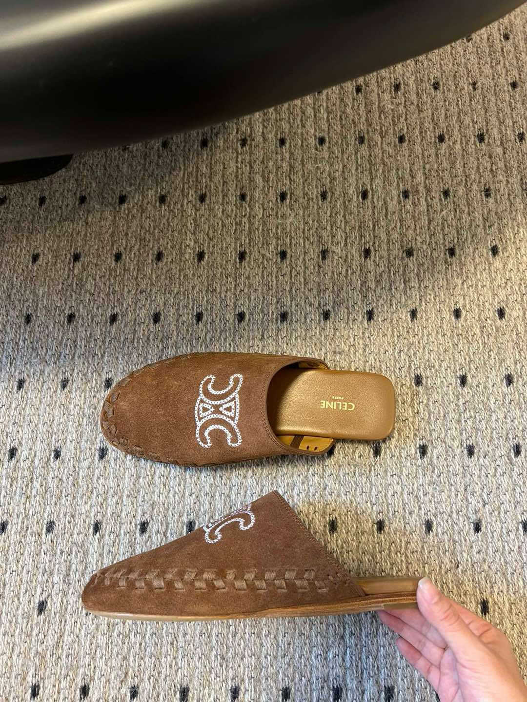Celine Triomphe Embroidered Suede Mules, Retro Slip-Ons for Women 5 i1736072733668 8002 0 2