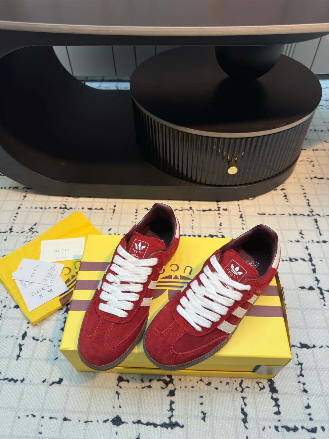 Gucci x Adidas Round-Toe Lace-Up Sneakers Burgundy Suede 4 i1736073175267 586 0 2