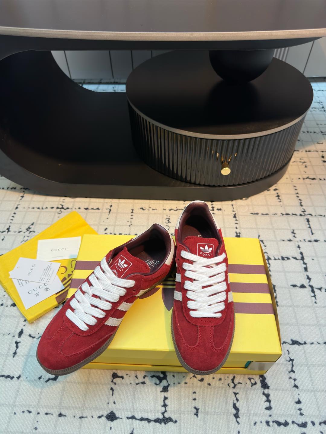 Gucci x Adidas Round-Toe Lace-Up Sneakers Burgundy Suede 5 i1736073175420 1909 0 3