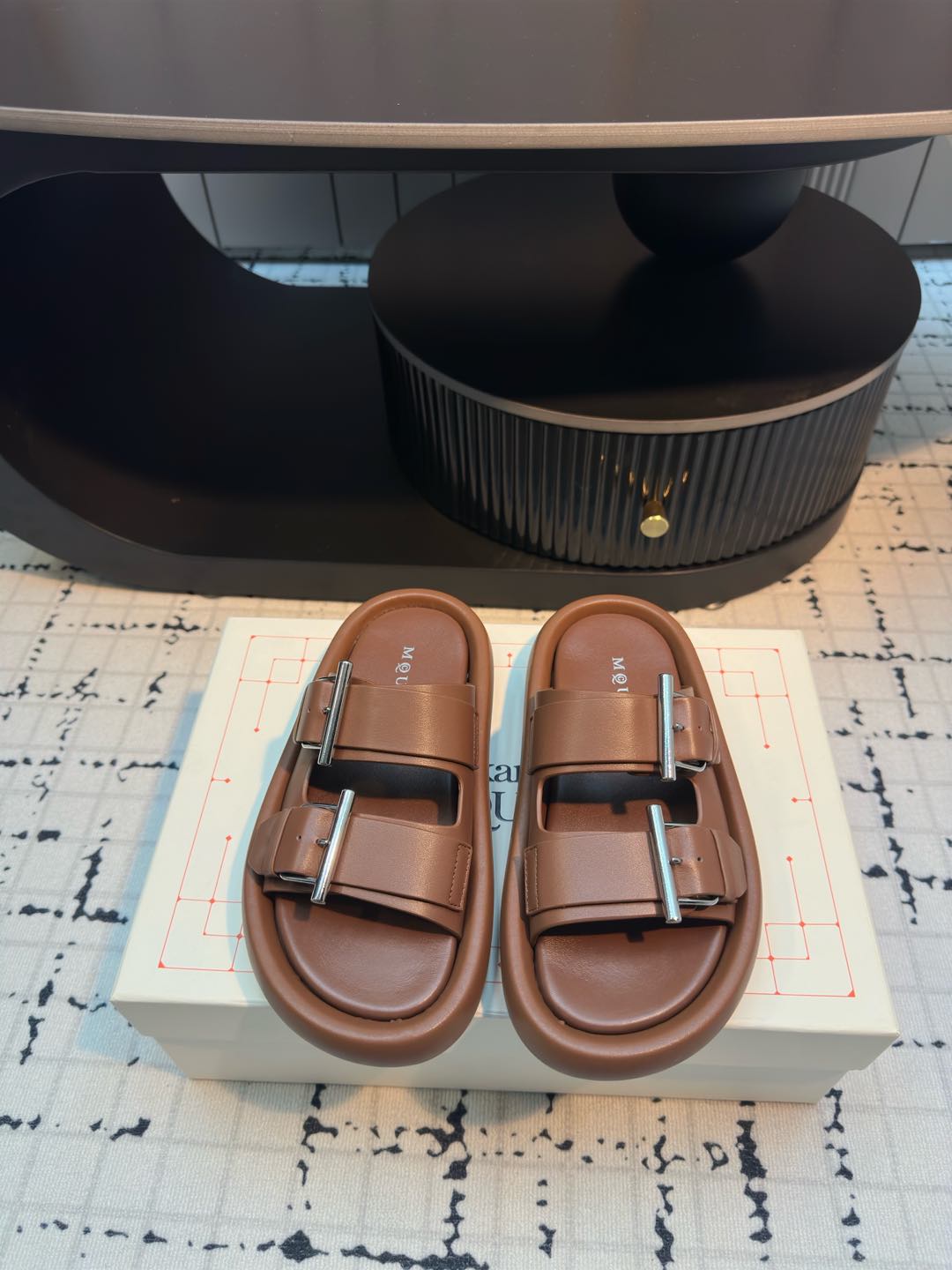 Alexander McQueen Women's Brown Leather Buckle Platform Slide Sandals 3 i1736074062992 391 0 0