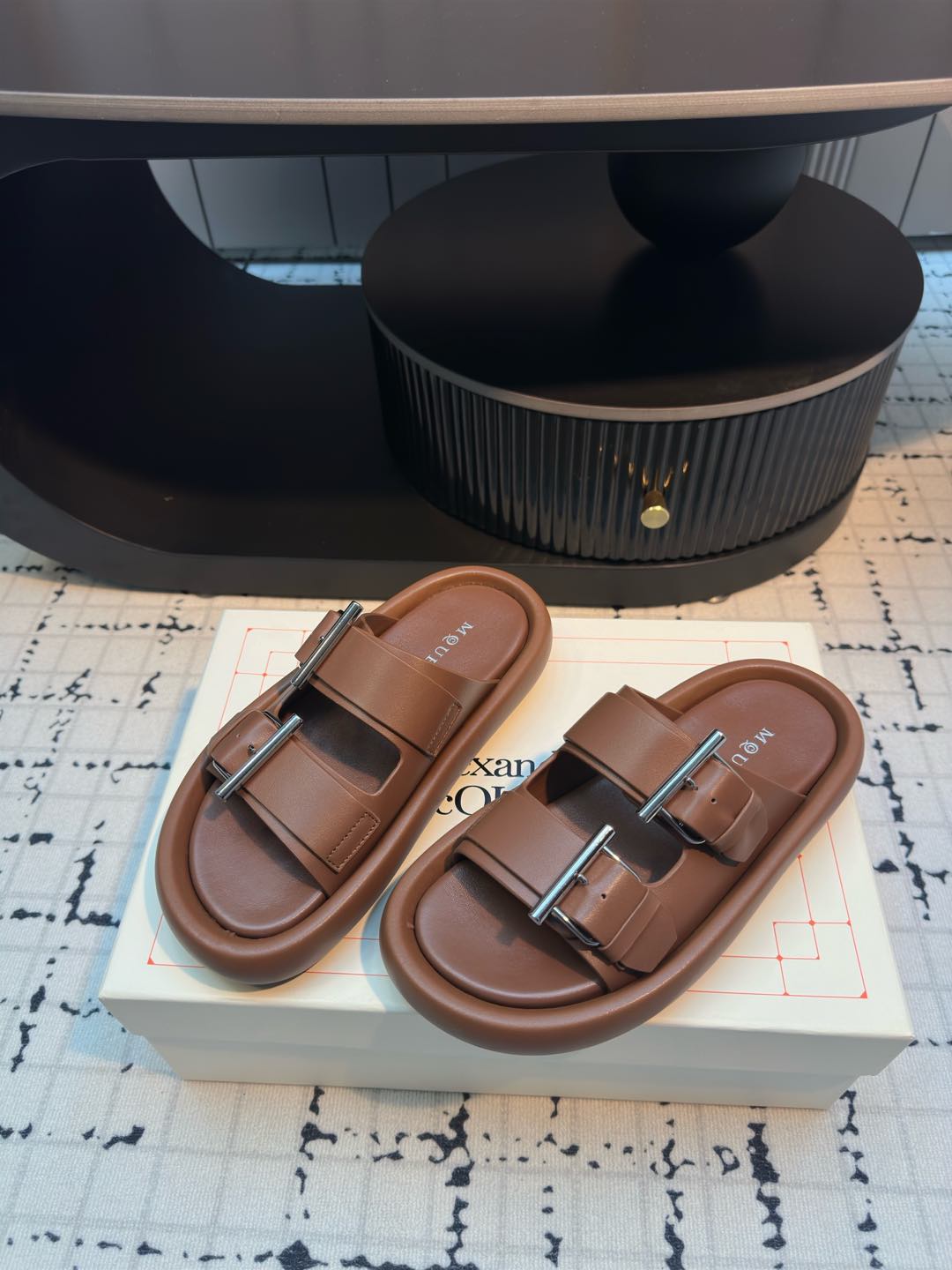 Alexander McQueen Women's Brown Leather Buckle Platform Slide Sandals 4 i1736074062992 8655 0 2