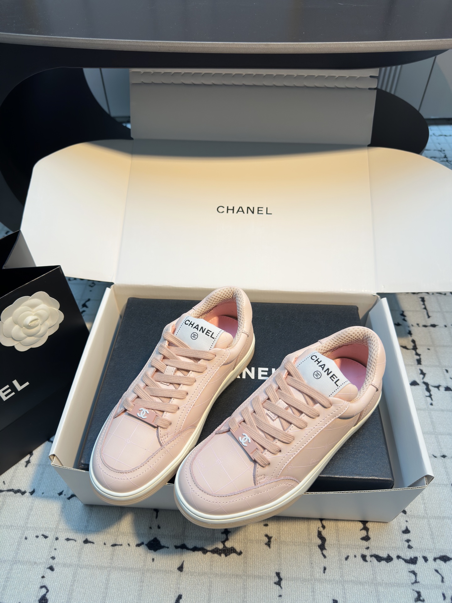 Chanel Women's Pink Leather Lace-Up Sneakers, Comfortable & Breathable 4 i1742475105966 6937 0 2