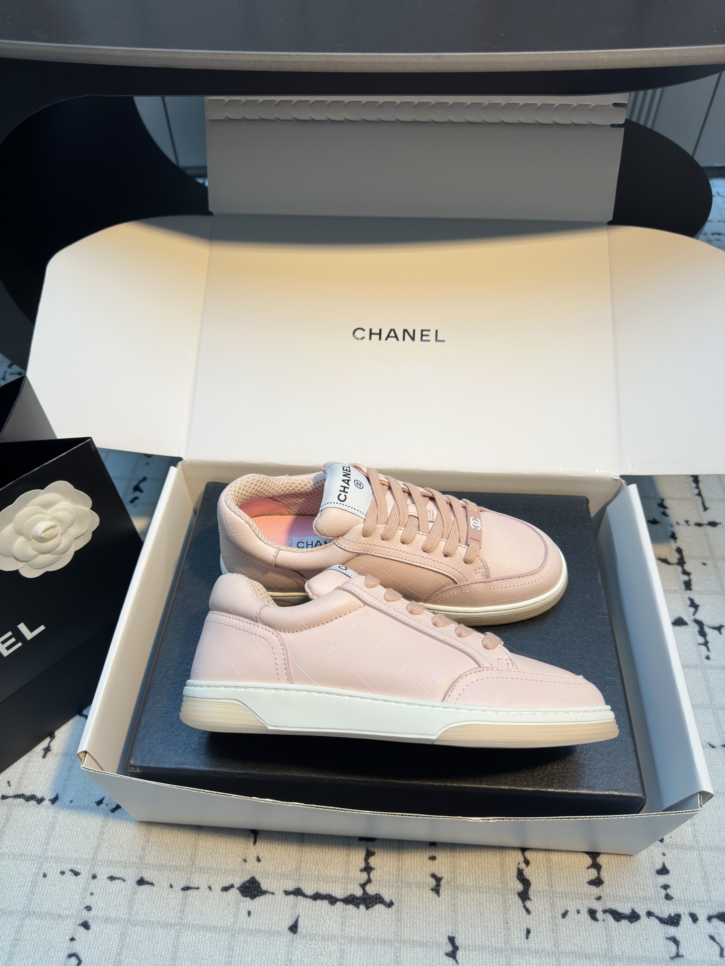 Chanel Women's Pink Leather Lace-Up Sneakers, Comfortable & Breathable 8 i1742475105983 2231 0 7