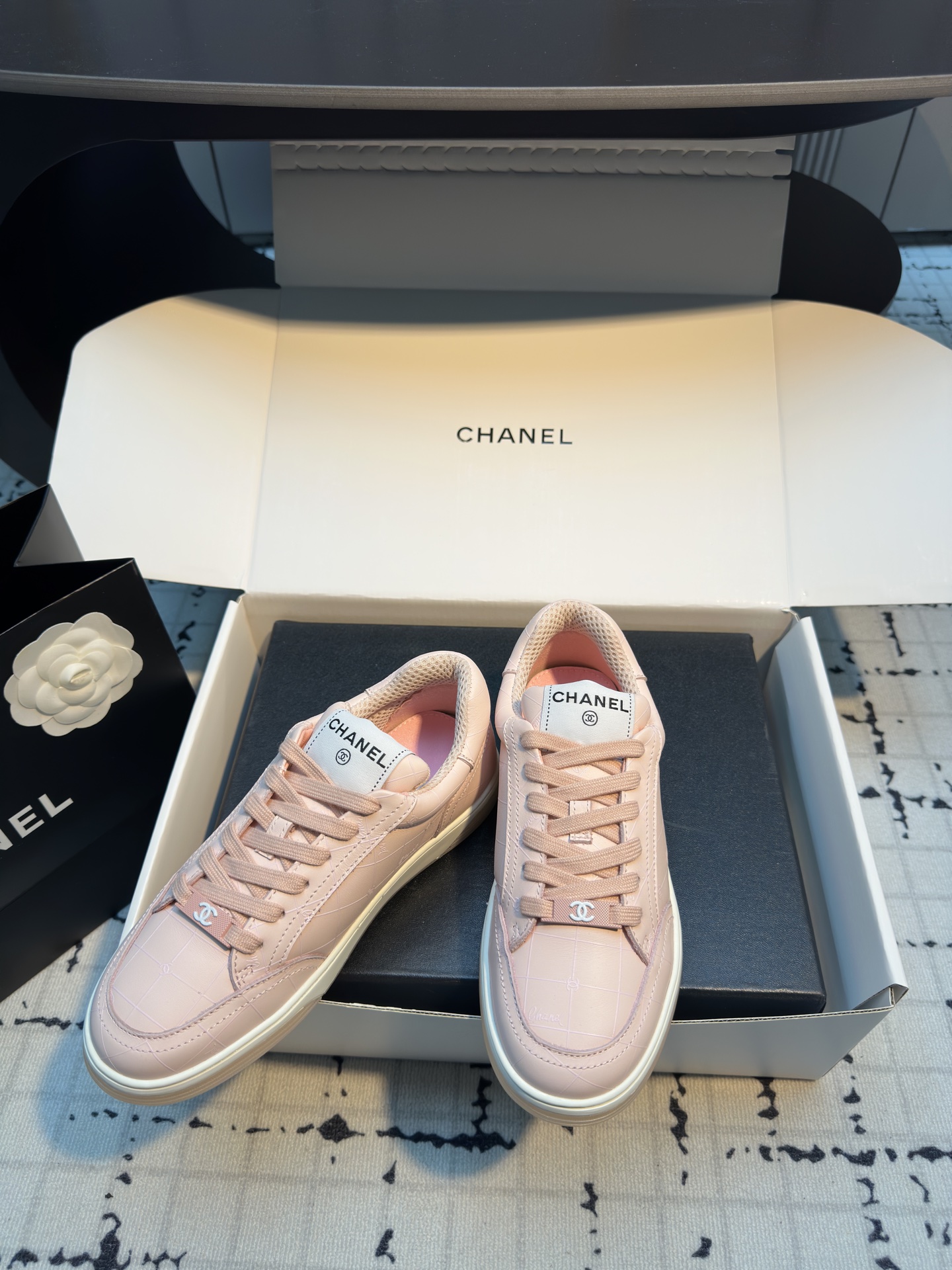 Chanel Women's Pink Leather Lace-Up Sneakers, Comfortable & Breathable 5 i1742475106071 6728 0 3
