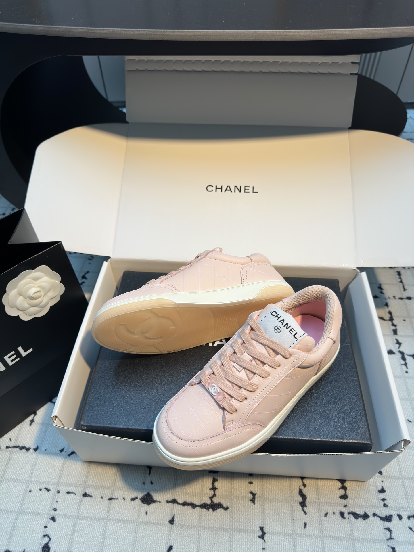 Chanel Women's Pink Leather Lace-Up Sneakers, Comfortable & Breathable 10 i1742475107566 8057 0 8