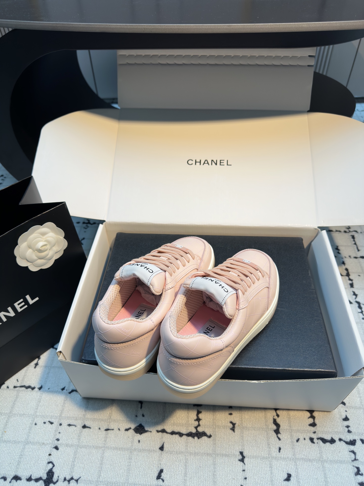 Chanel Women's Pink Leather Lace-Up Sneakers, Comfortable & Breathable 9 i1742475107572 9468 0 6