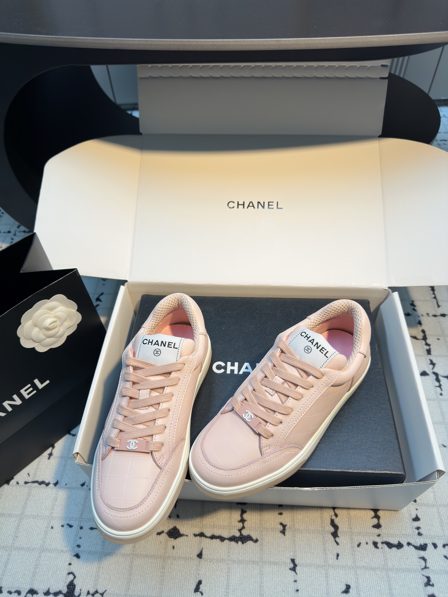 Chanel Women's Pink Leather Lace-Up Sneakers, Comfortable & Breathable 6 i1742475107622 6605 0 4