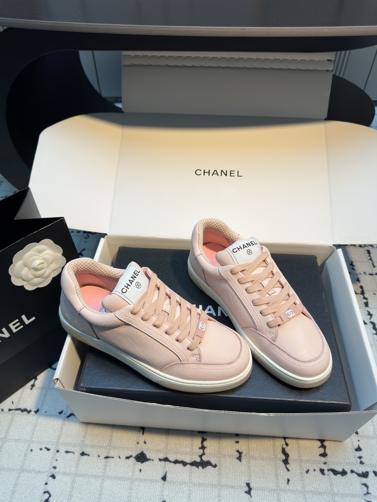 Chanel Women's Pink Leather Lace-Up Sneakers, Comfortable & Breathable 2 i1742475107648 5805 0 1
