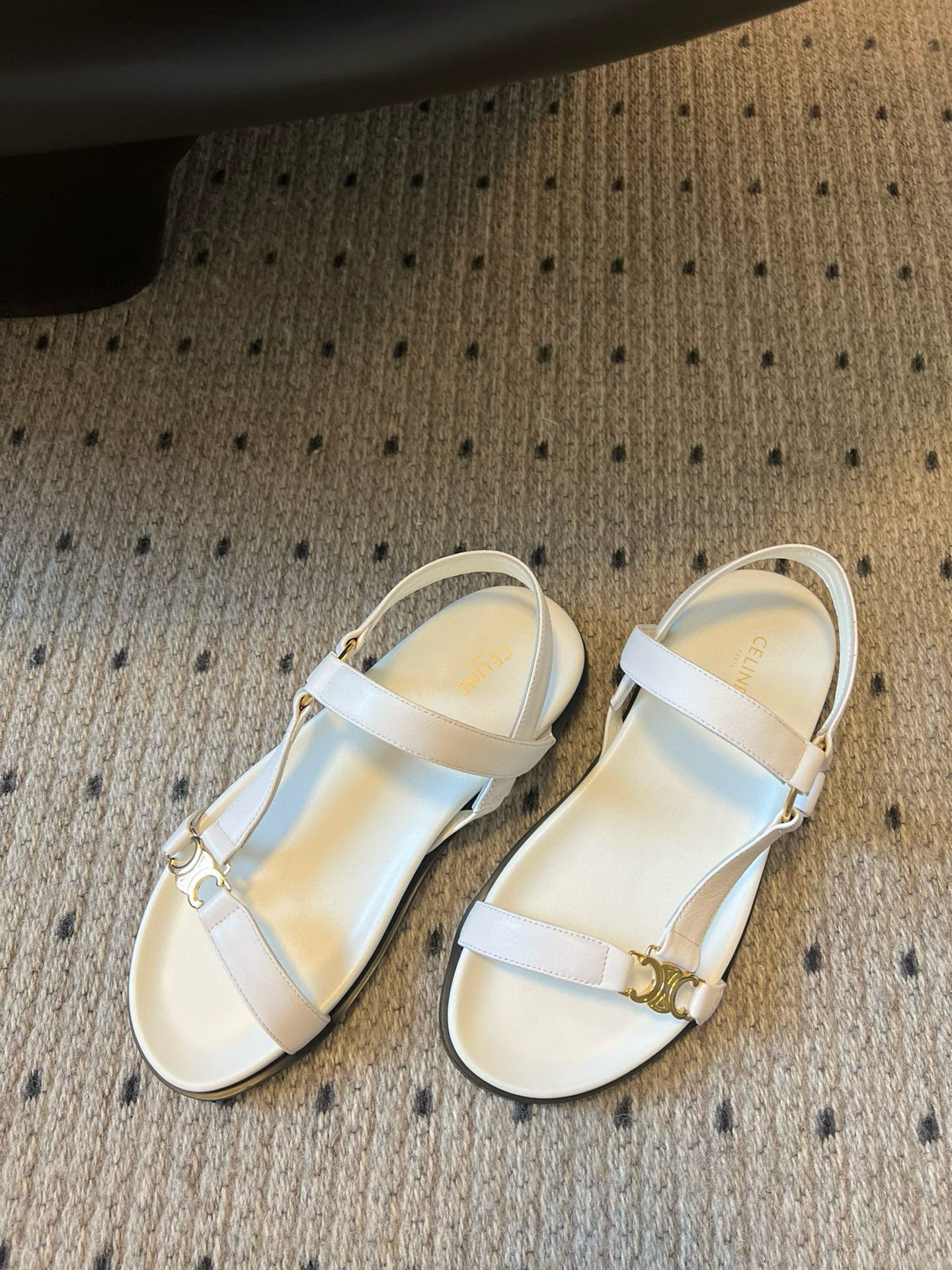 Celine Triomphe White Leather Sandals, Women's Summer Fashion Footwear 5 i1742645707966 8825 0 2
