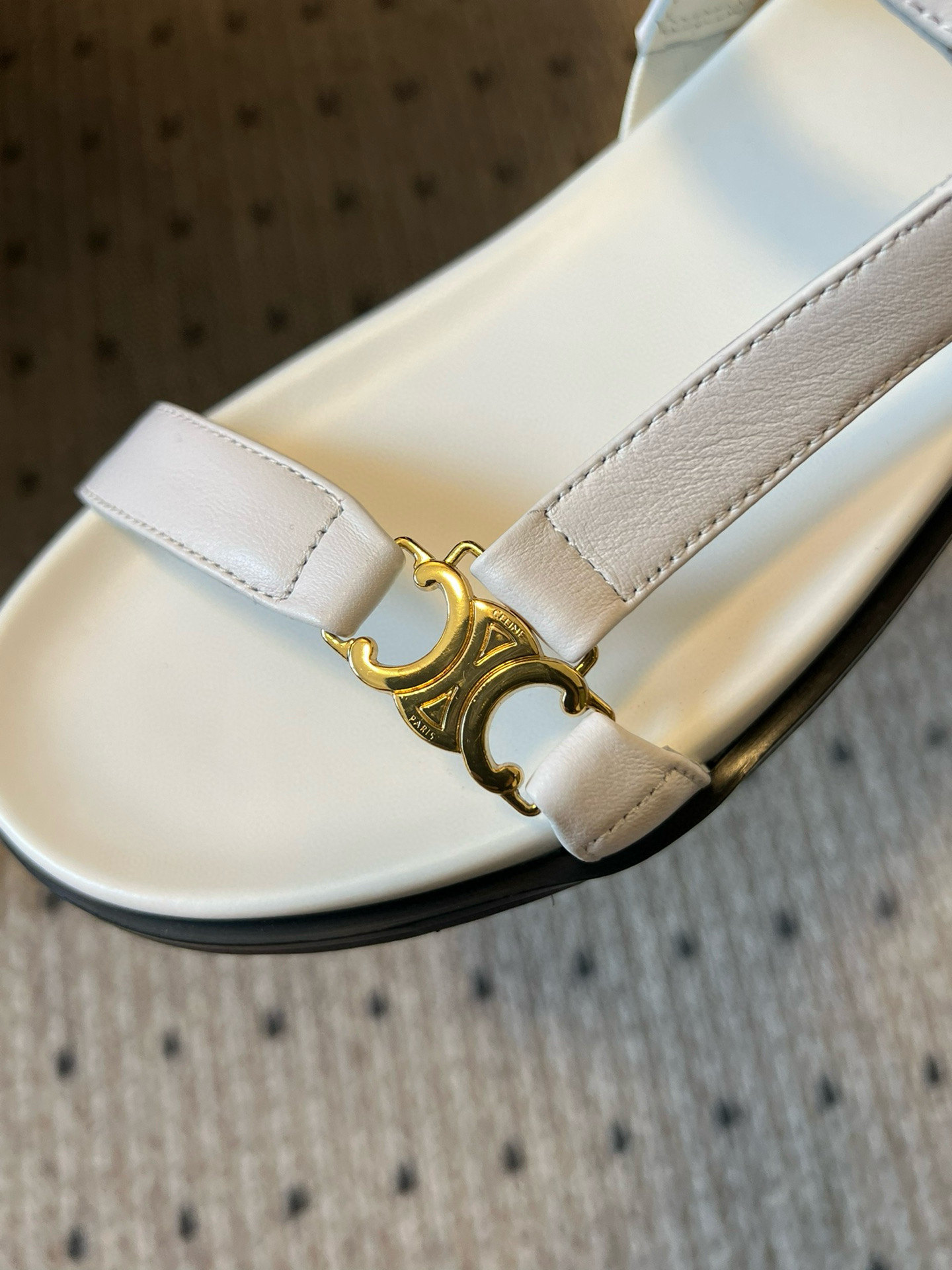 Celine Triomphe White Leather Sandals, Women's Summer Fashion Footwear 8 i1742645708932 50 0 6