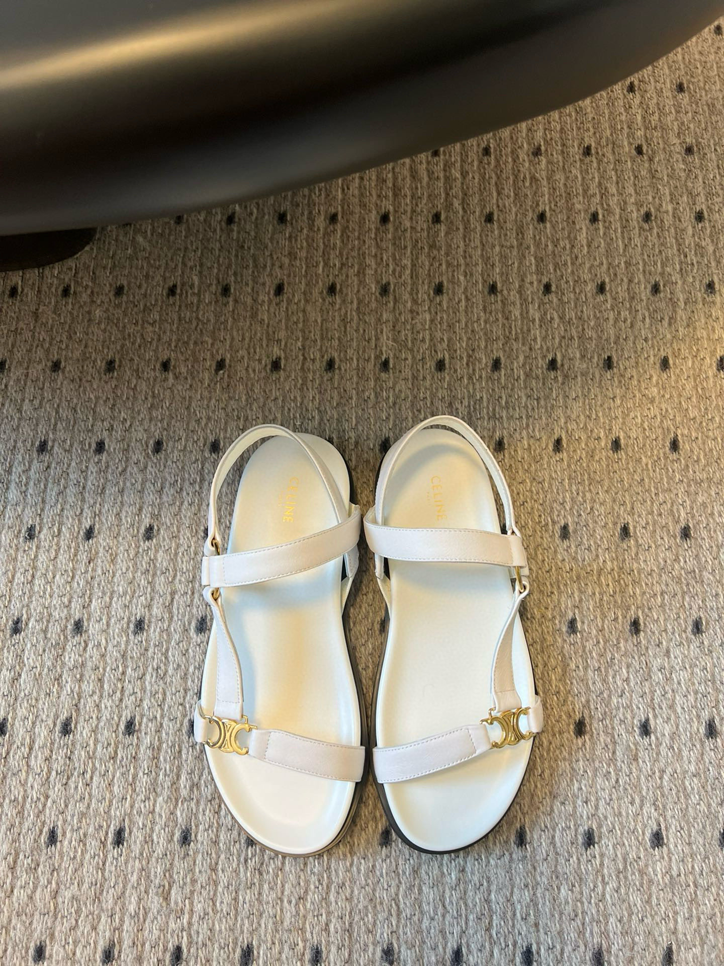 Celine Triomphe White Leather Sandals, Women's Summer Fashion Footwear 3 i1742645709160 4249 0 0