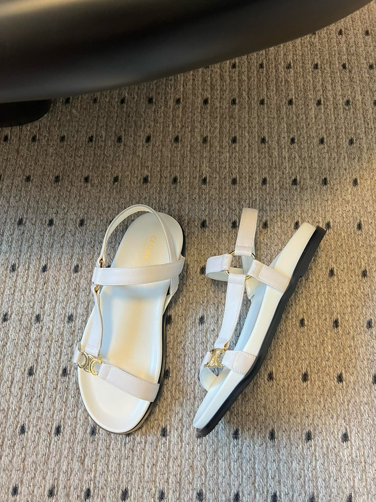 Celine Triomphe White Leather Sandals, Women's Summer Fashion Footwear