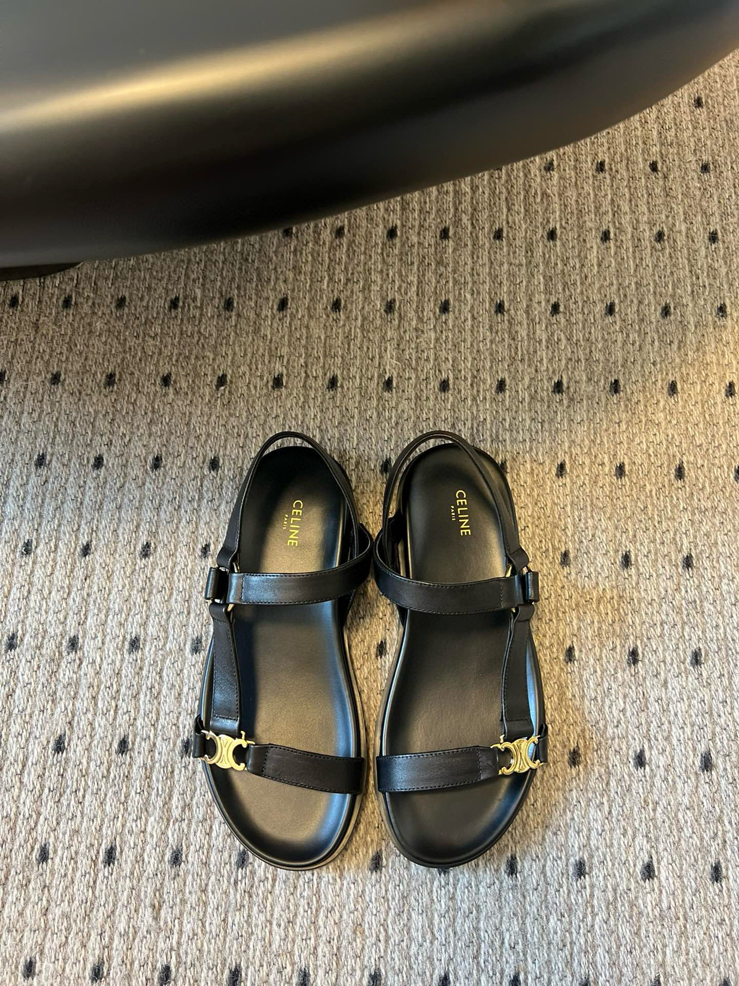 Celine Triomphe Black Leather Heeled Sandals Summer Beach Casual Shoes 3 i1742645729351 483 0 0