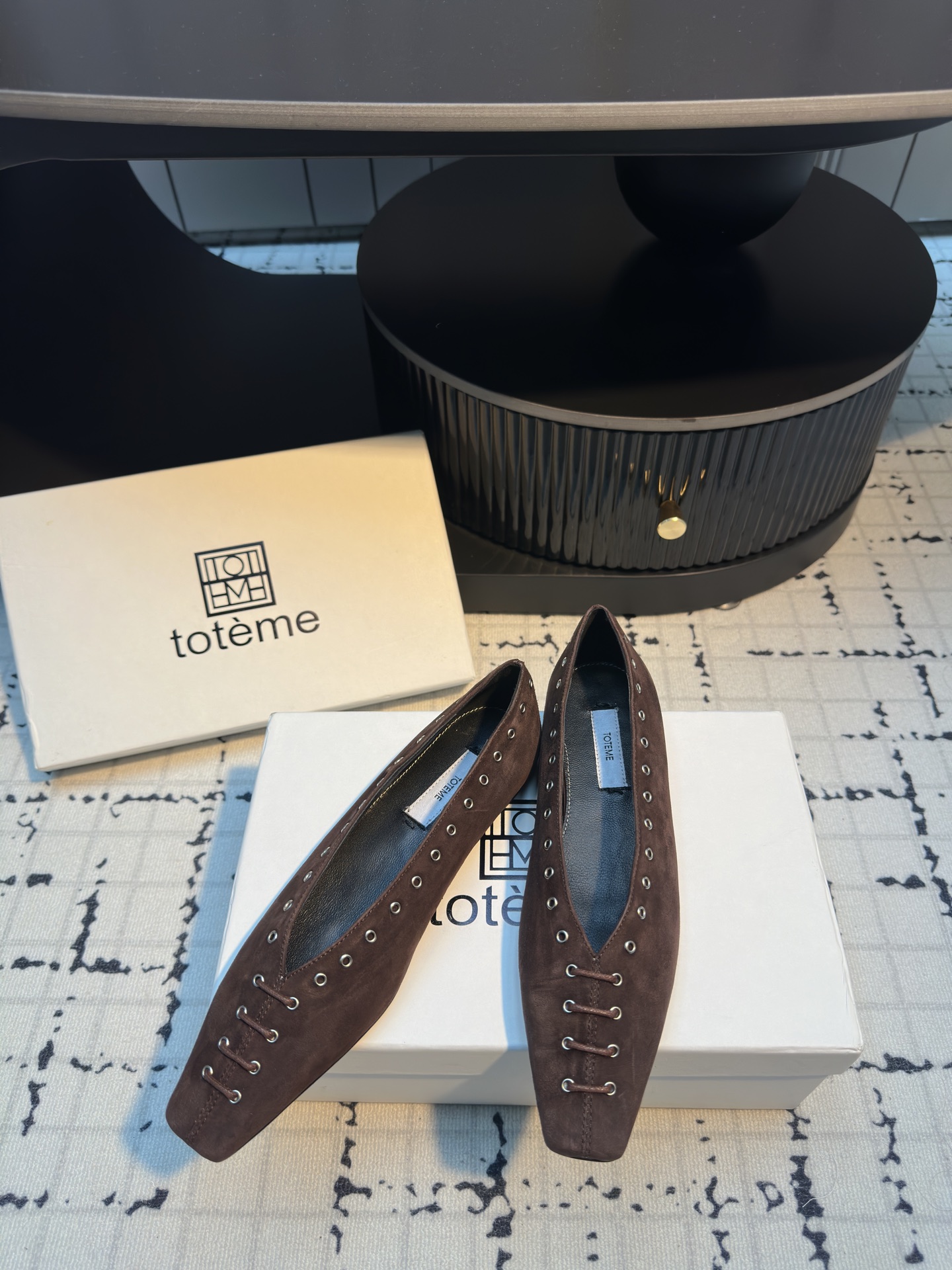 Toteme 25SS Suede Loafers with Rivet and Tie Detail, Square Toe, Flat Heel 5 i1743491818258 4381 0 3